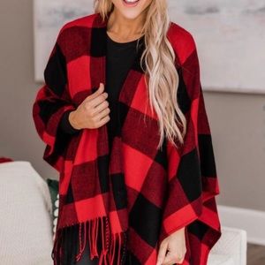 Pink Lily red plaid poncho